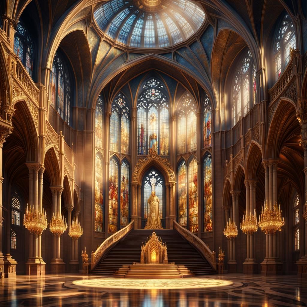 Colossal Sculpture in Gothic Hall: A Digital Masterpiece