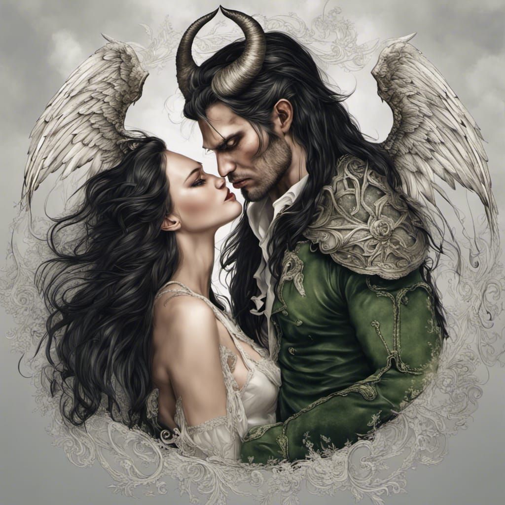 Devil Kissing Angel: Hyperrealistic Digital Art