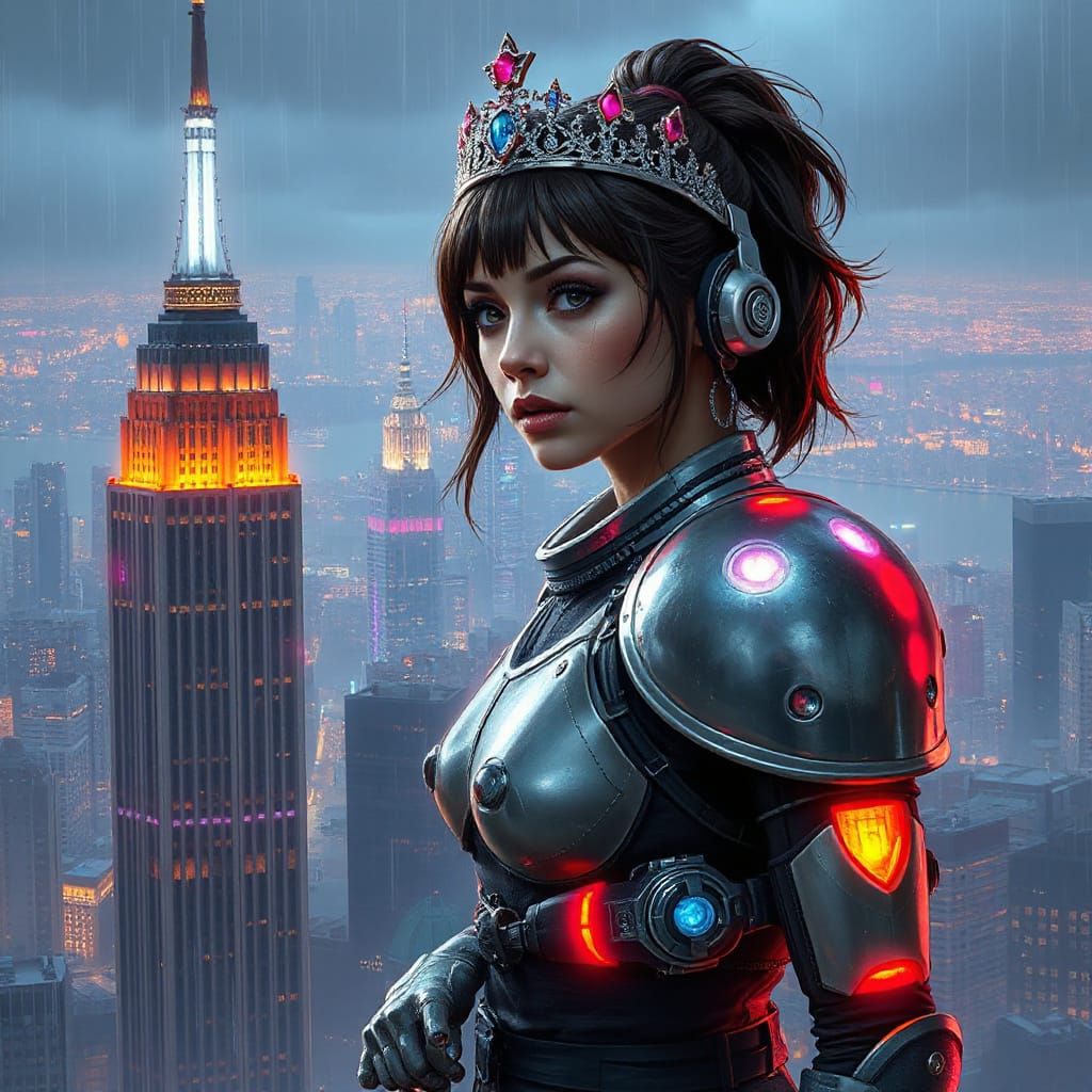 Cyberpunk Princess Reigns Supreme in Neon-Lit Metropolis
