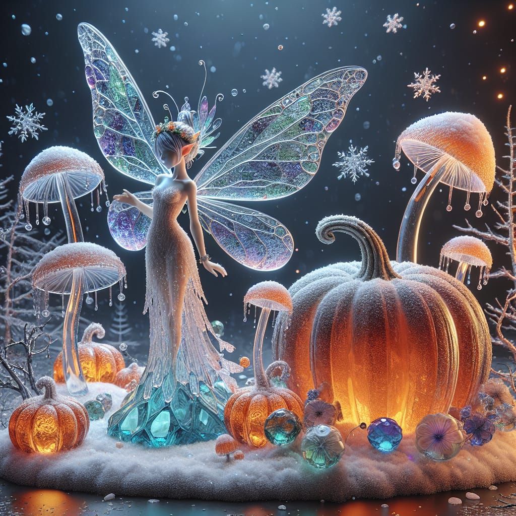 Glass Fairy with Crystal Mushrooms in Matte Painting Style