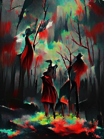 Macbeth Witches in Film Noir Psychedelic Art