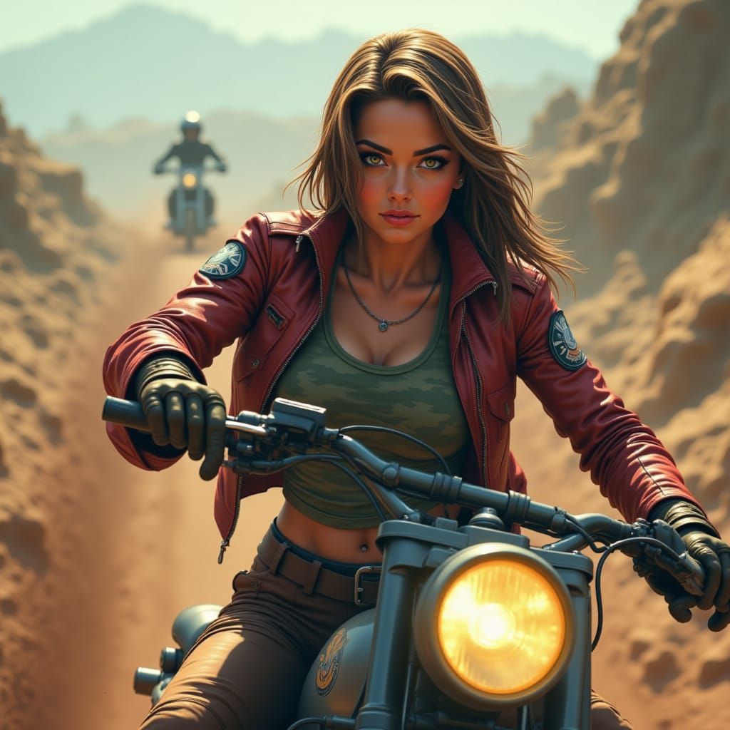 Action Shot of GI Jane Riding Dirt Motorcycle