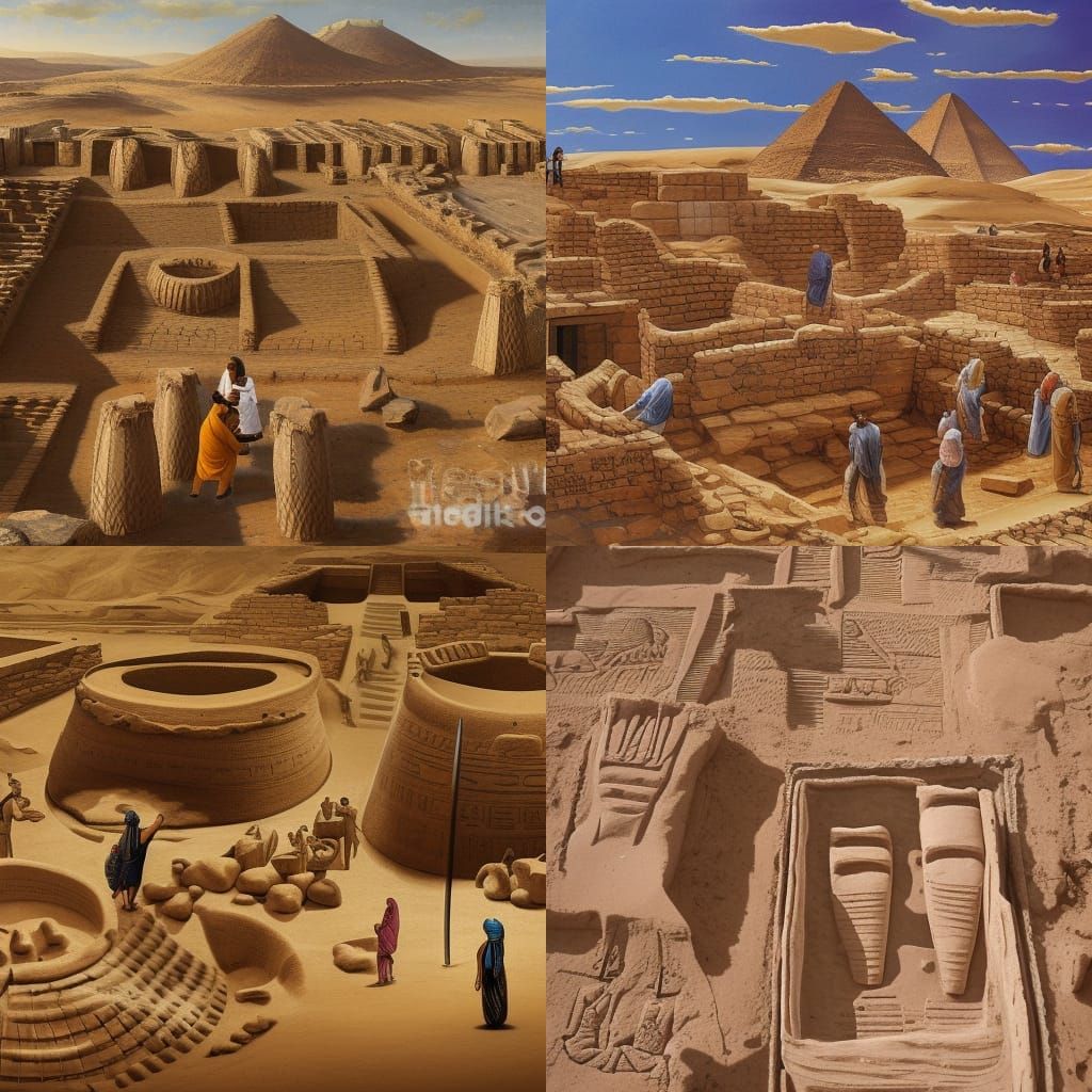 Egyptian Desert Archaeological Excavation with Mummy