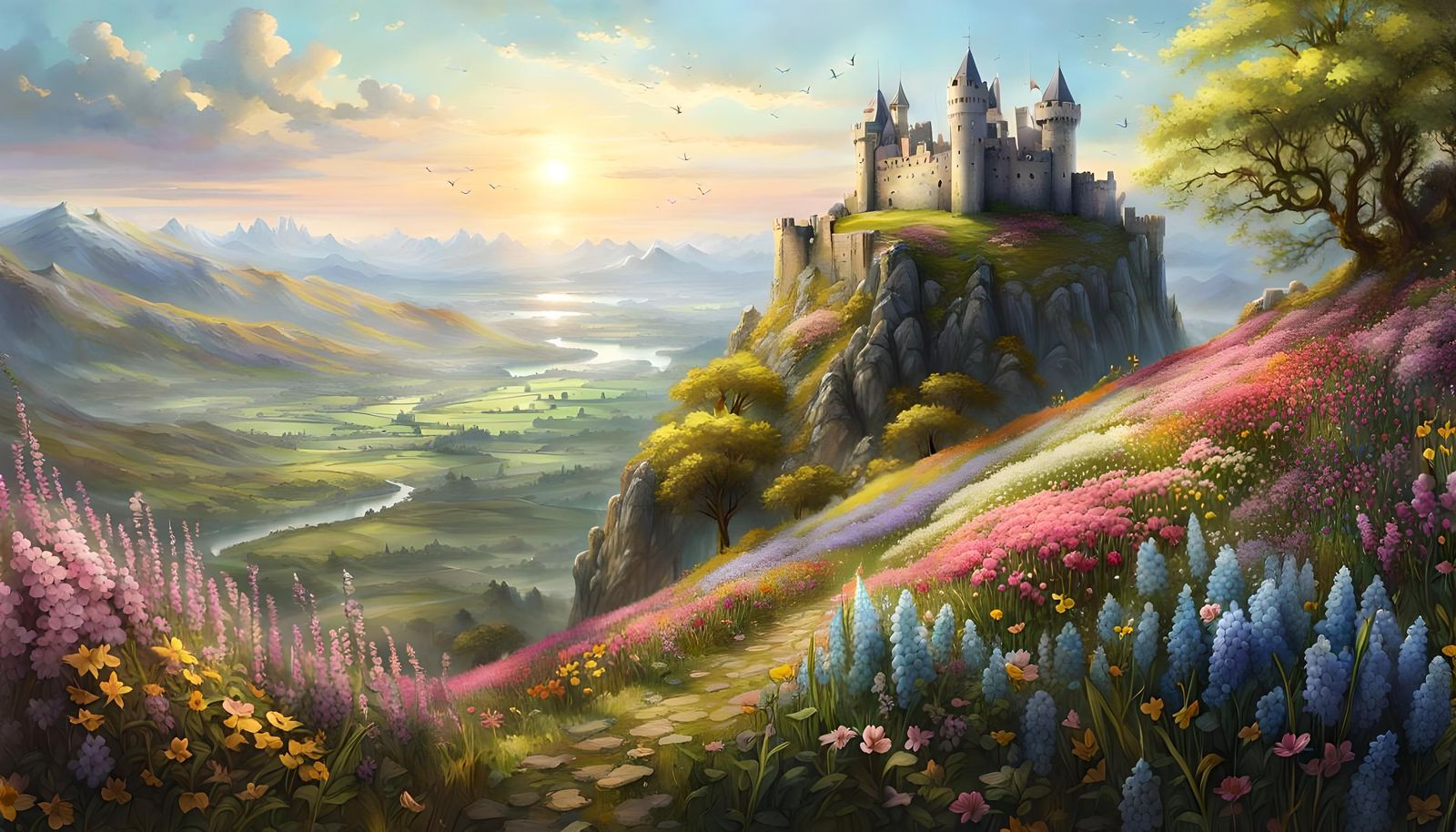 Spring Castle Fantasy Landscape Art