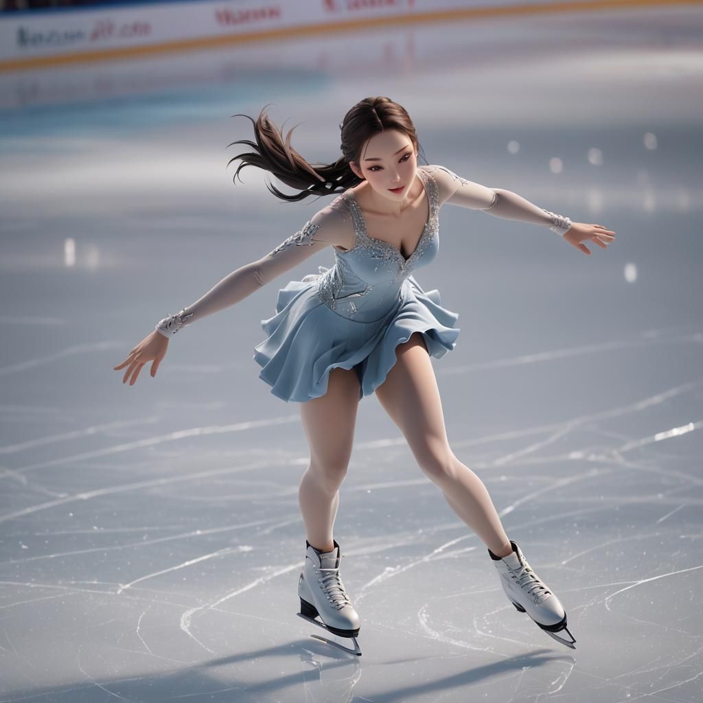 Girl Figure Skating Competition in 3D Anime Art