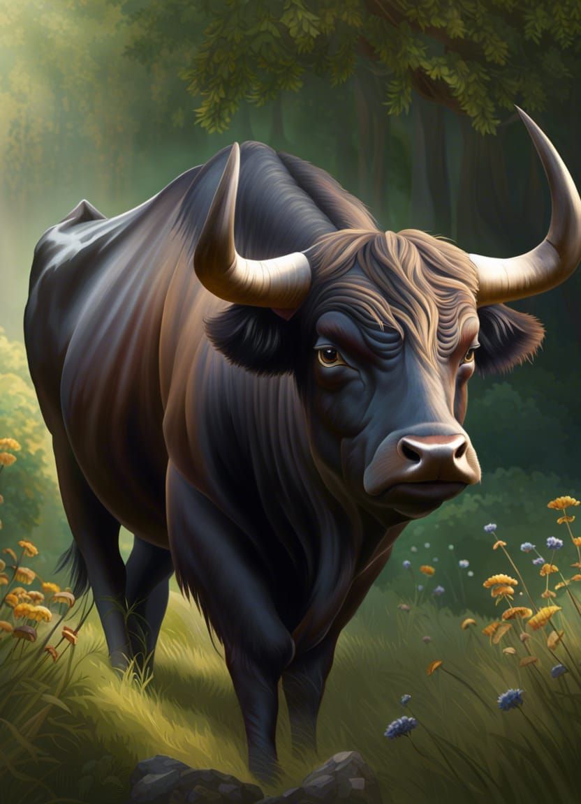 Taurus in a Meadow: Digital Art Portrait
