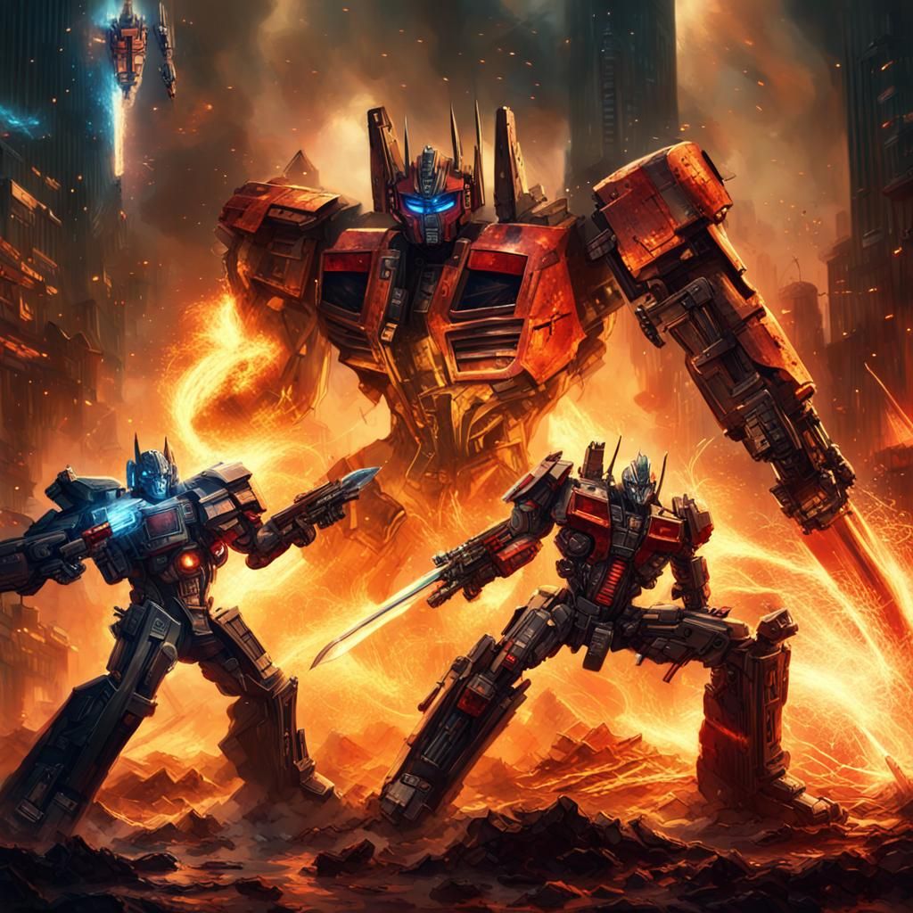 Transformers Battle in Cyberpunk Inferno