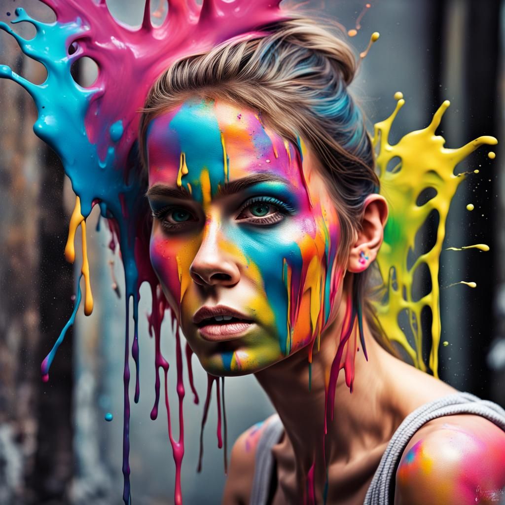 Woman's Face in Colorful Graffiti Splash Art