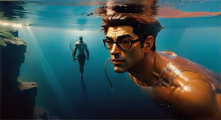 Alien Planet Diver in Retrofuturistic Style