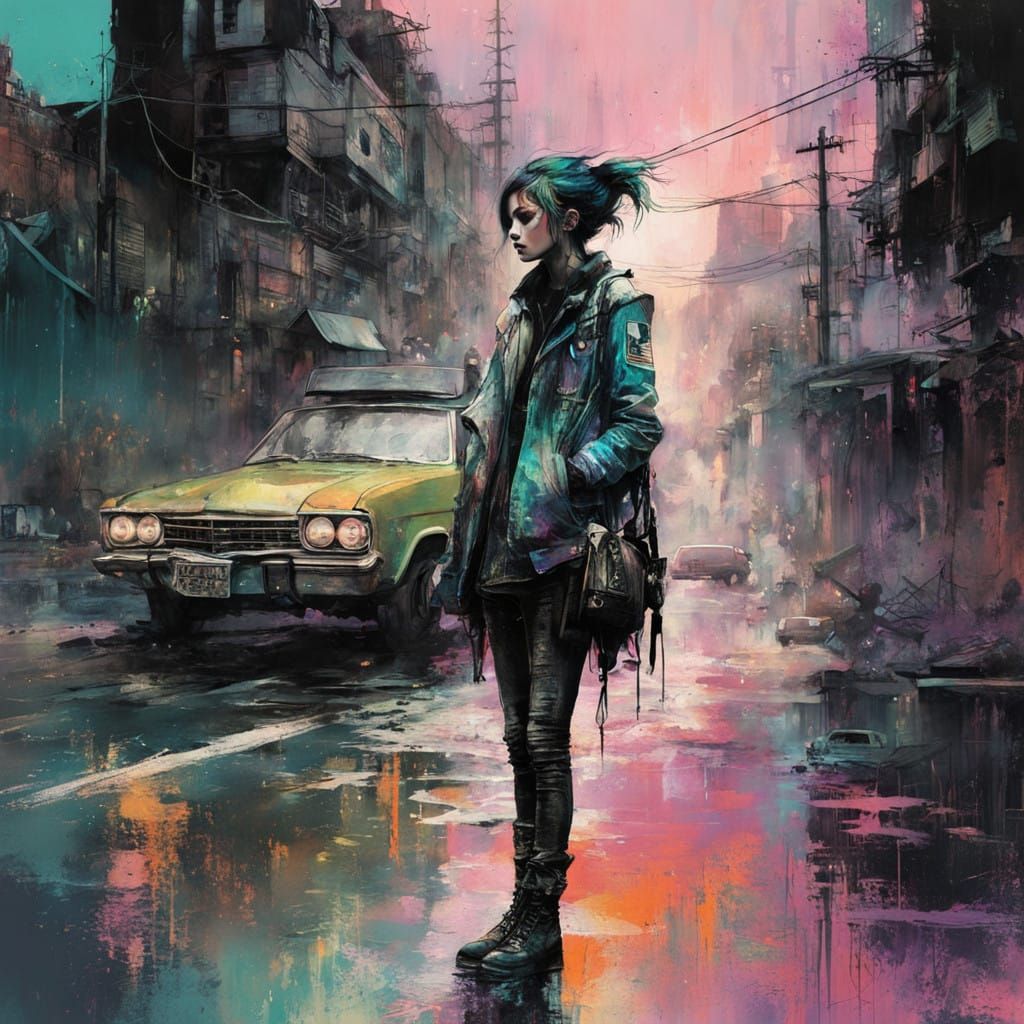 Grunge Goth Goddess in Futuristic Street