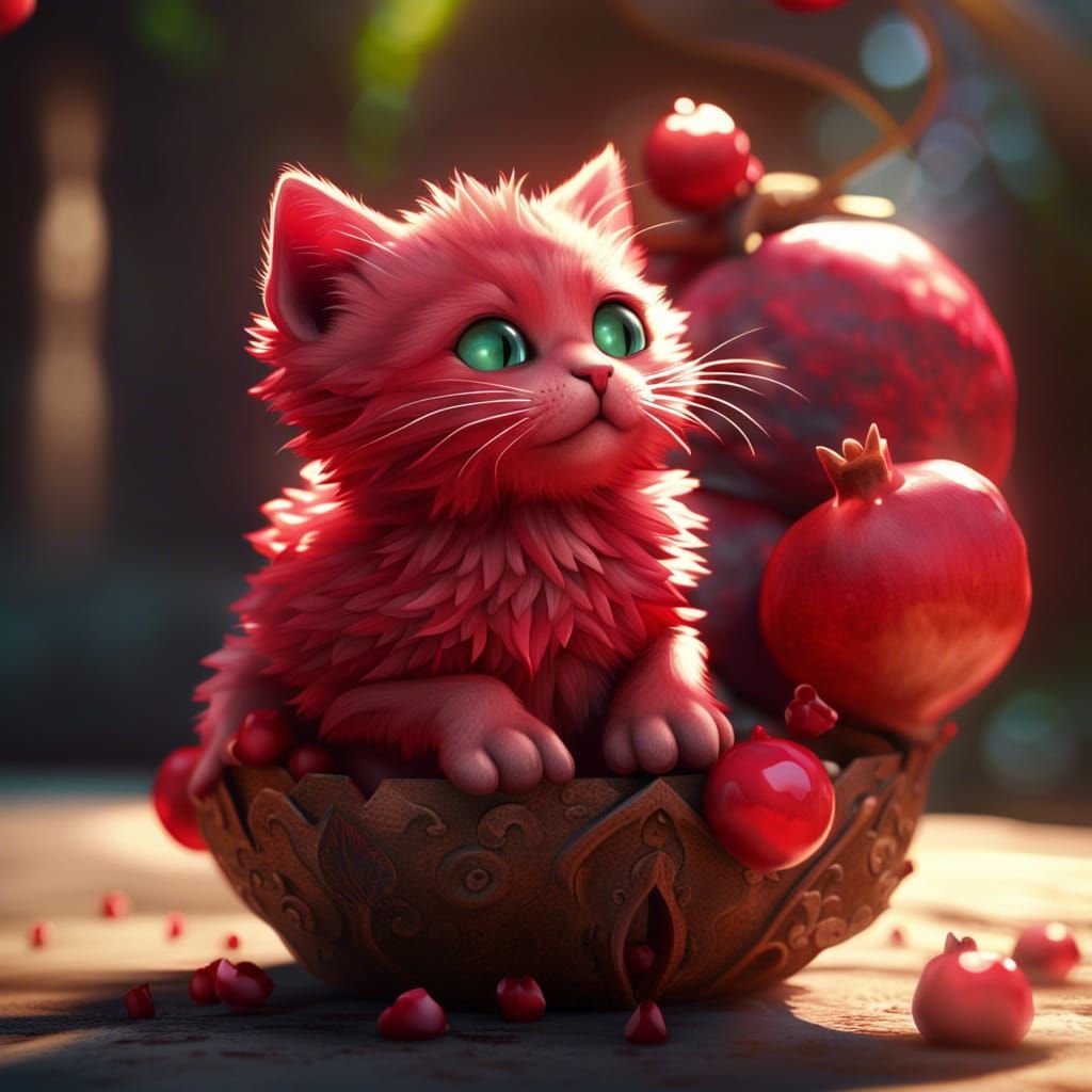 cute kitten that looks like a pomegranate sitting
