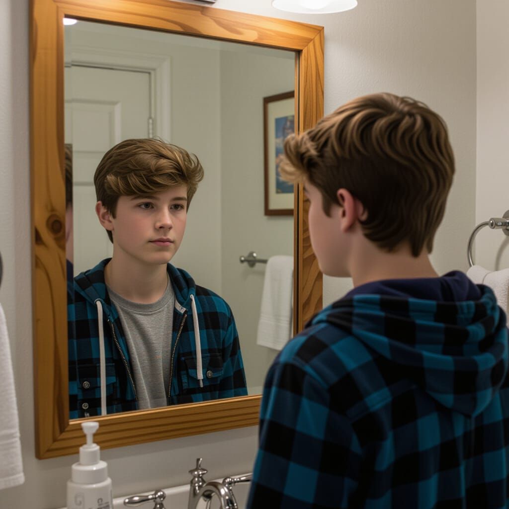Boy Reflects on Identity in Mirror