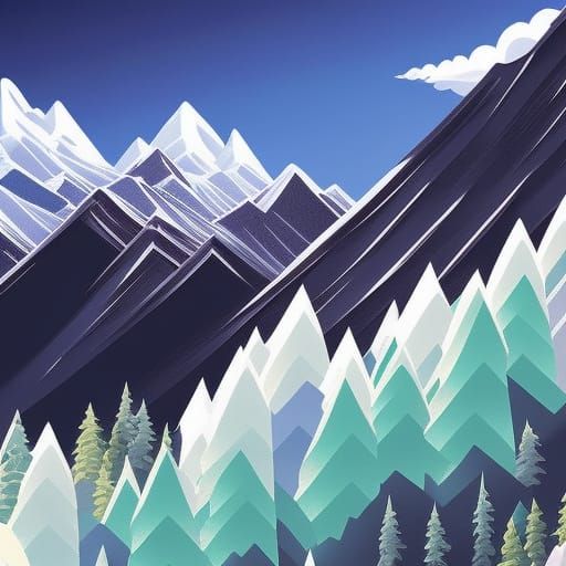 Anime Style Digital Illustration of Rocky Mountains