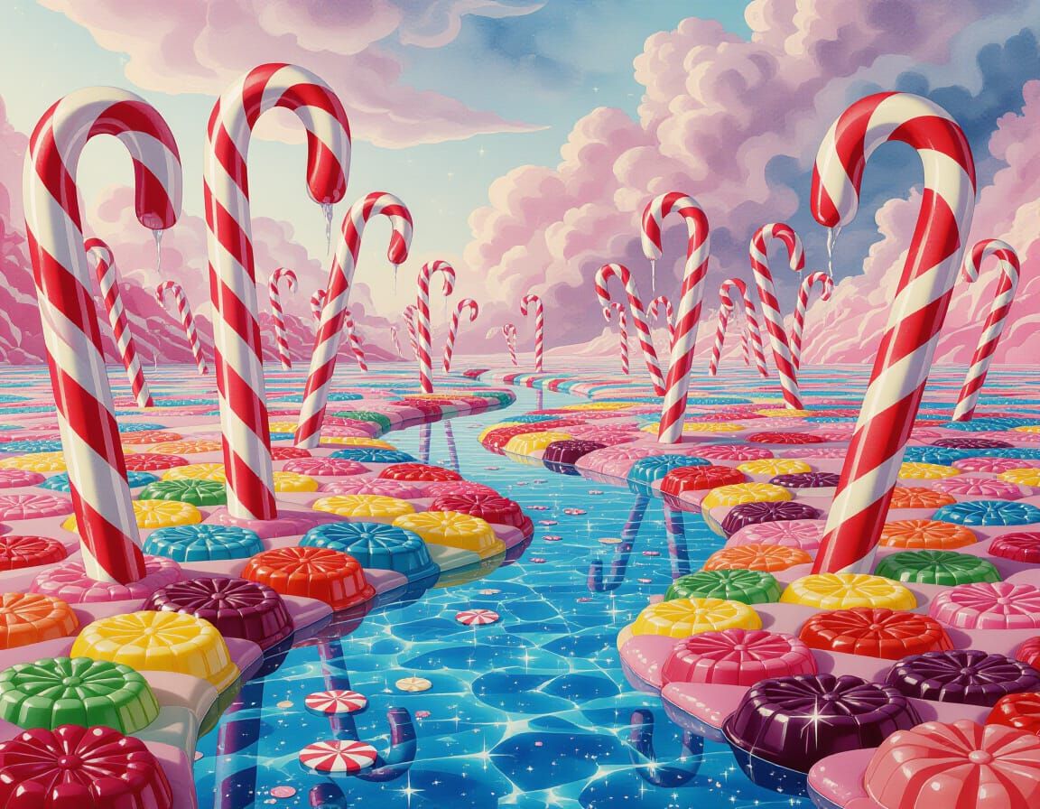 Gothic Watercolor Candy World Landscape