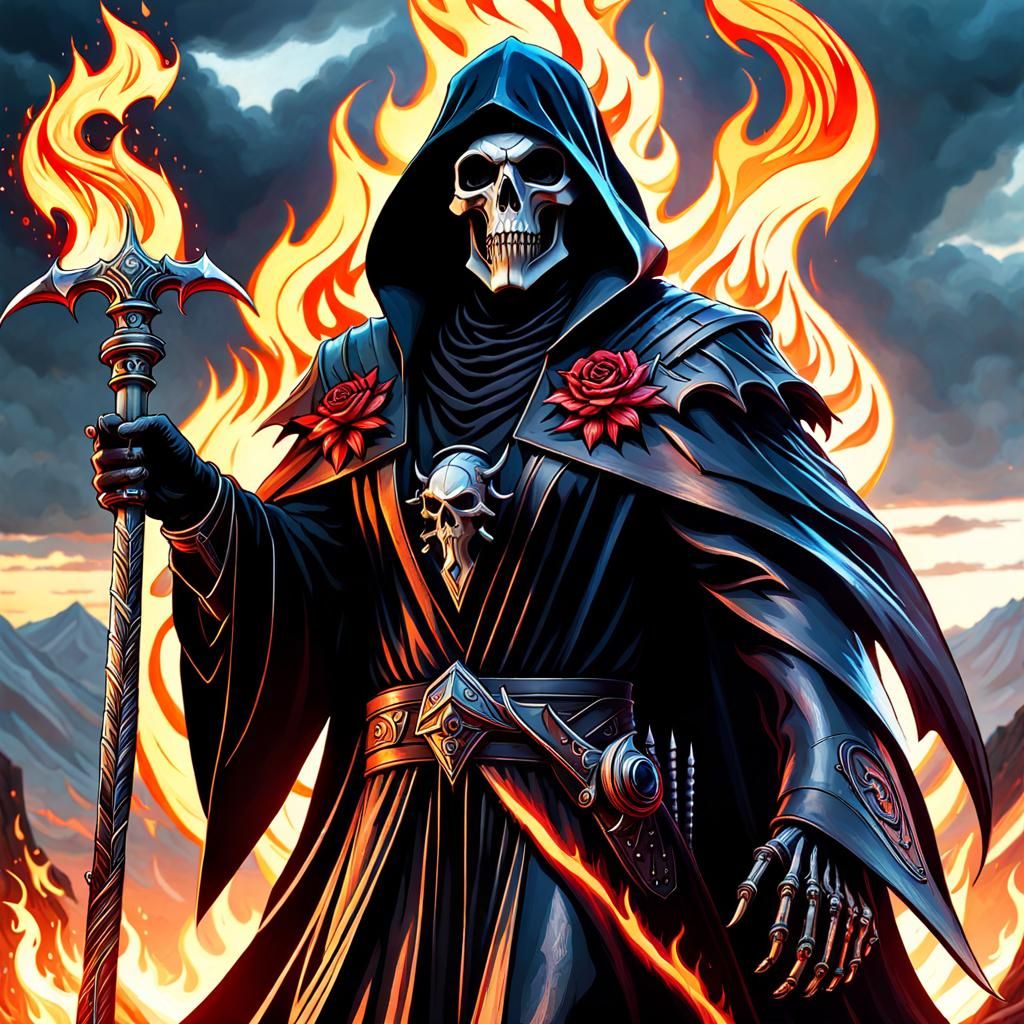 Dramatic Portrait of Grim Reaper Opening Portal