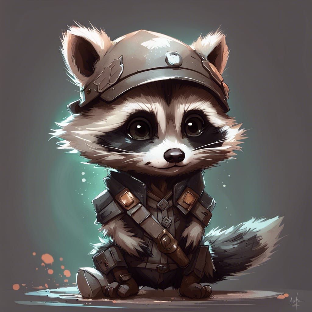 Cute Chibi Raccoon Studio Photo on ArtStation