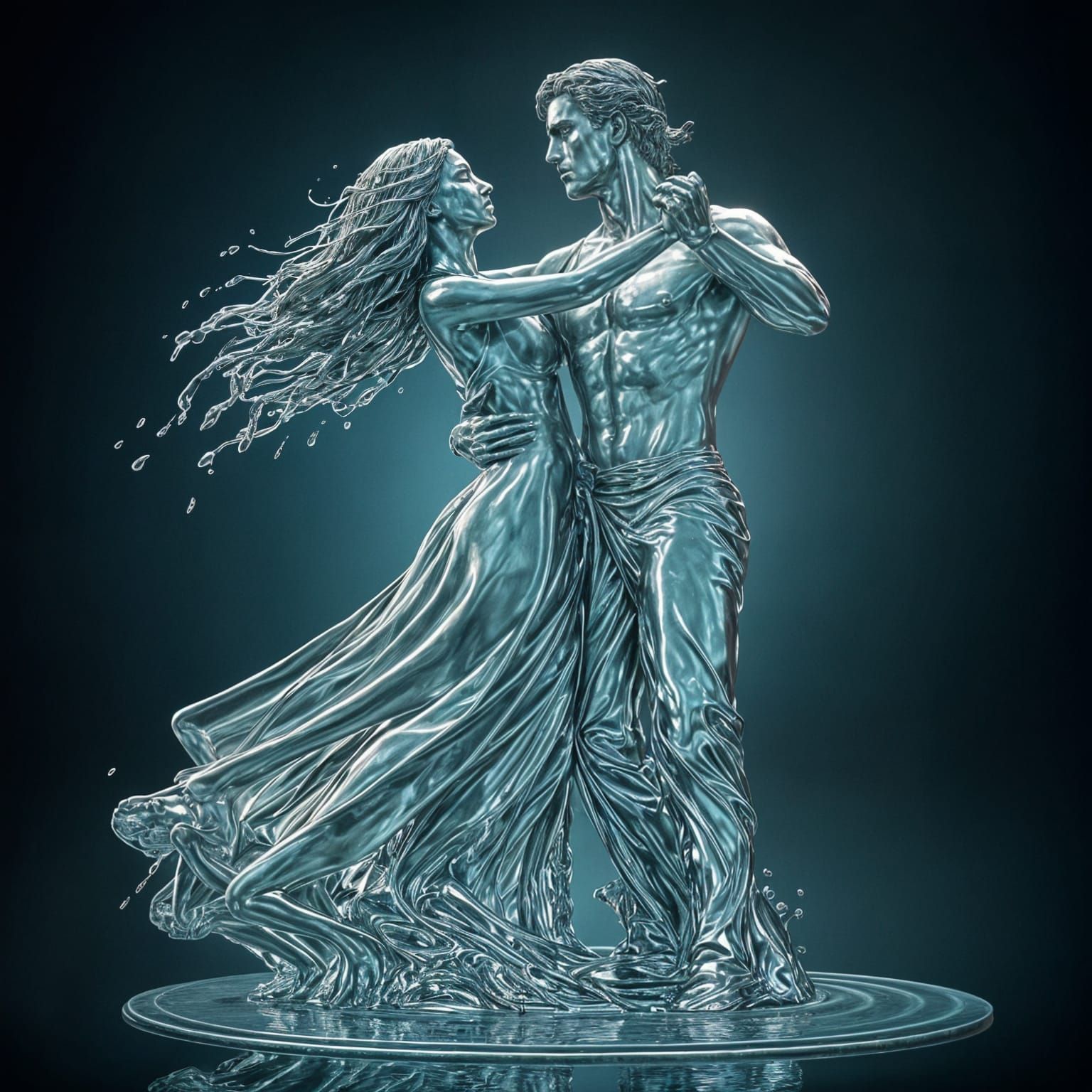 Dancing Couple in Ripples of Water