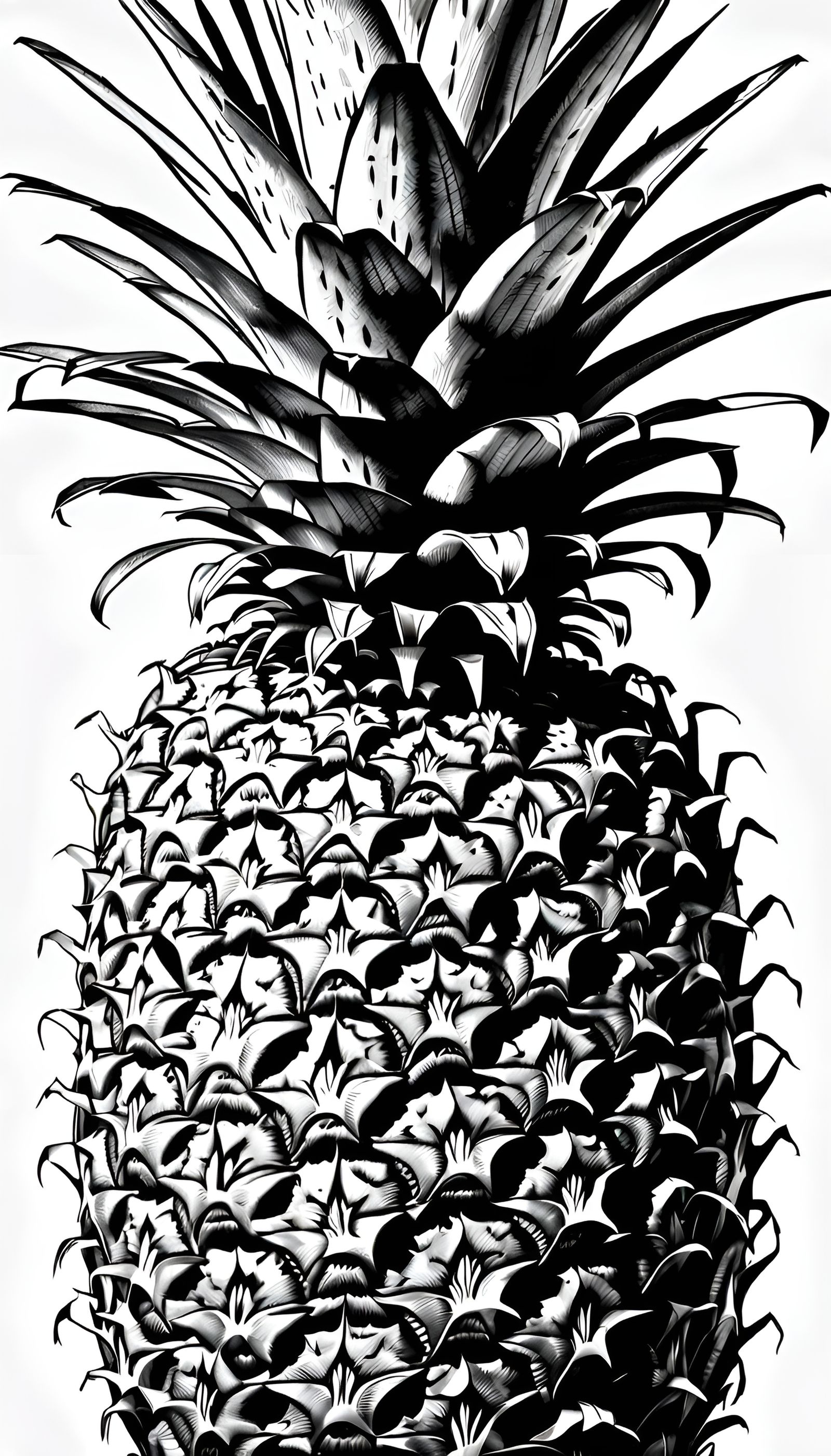 Detailed Ink Drawing of a Pineapple