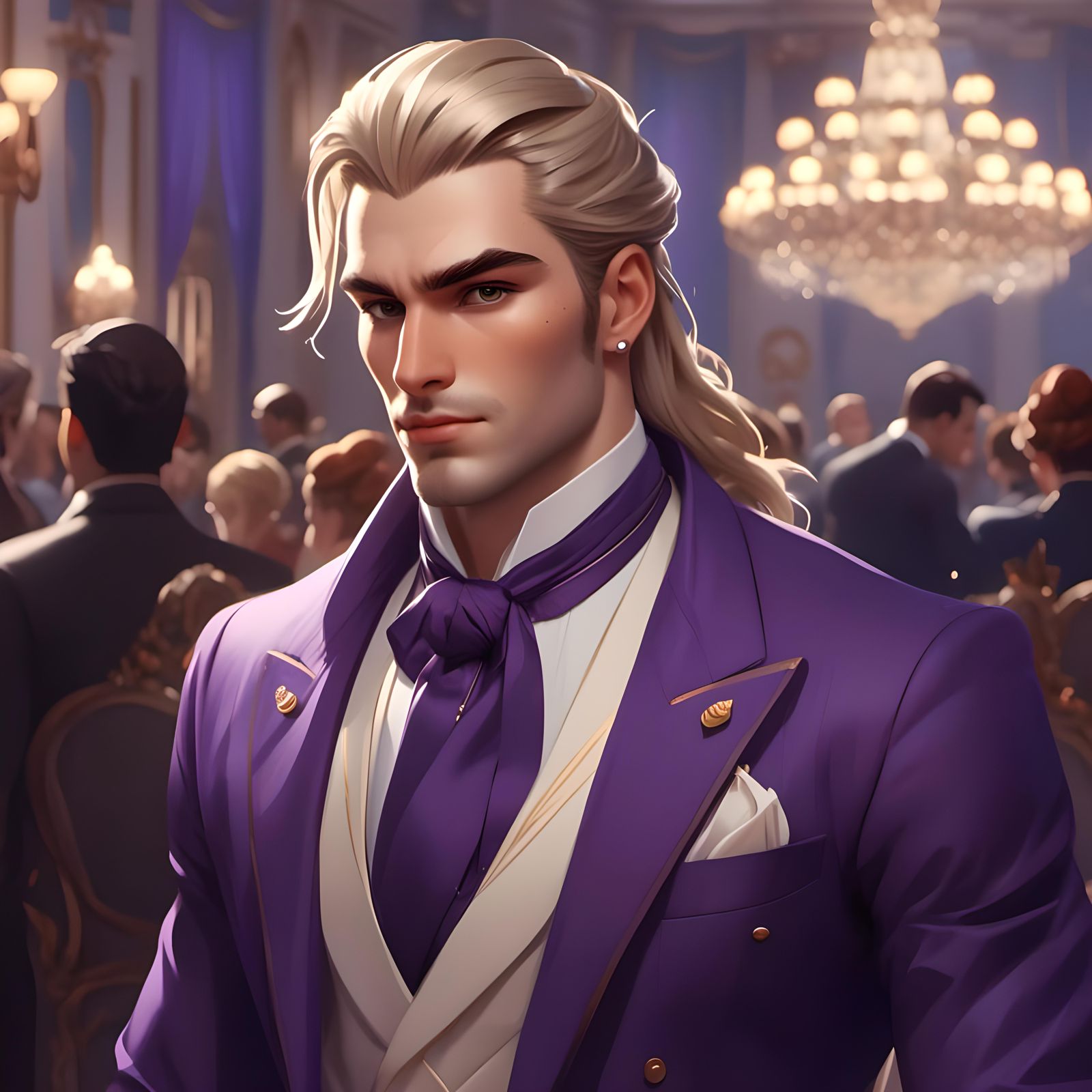 Elegant Portrait of Man in Purple Suit