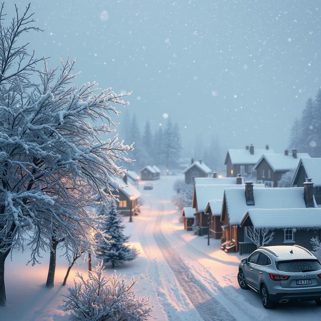 Idyllic Winter Wonderland in a Peaceful Village Scene