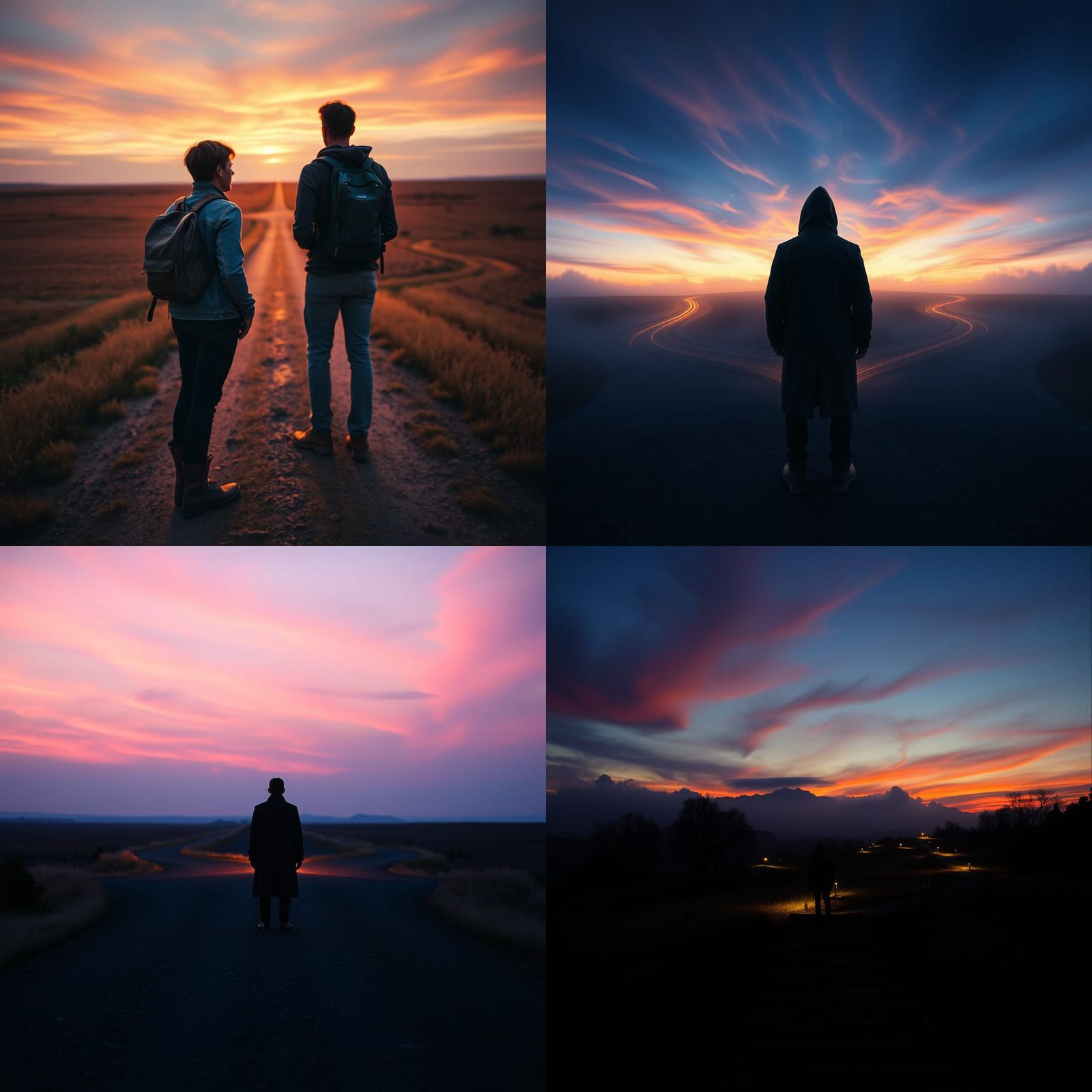 Person at Crossroads: Cinematic Film Still