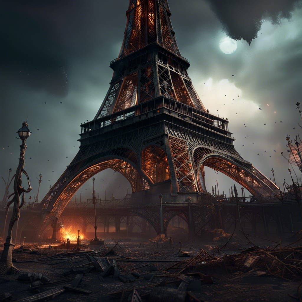 Post-Apocalyptic Eiffel Tower in Dark Fantasy Art