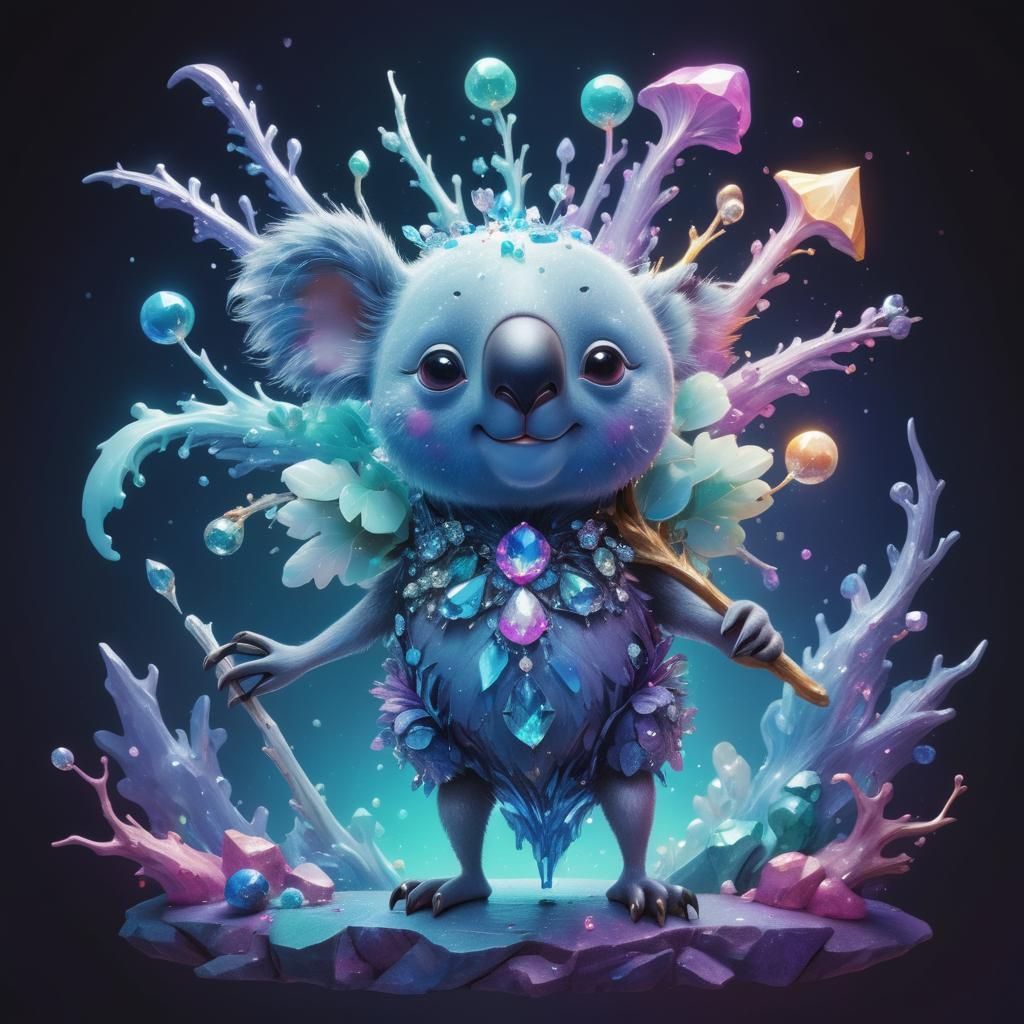 Opalescent Koala with Diamonds in Splash Art Style