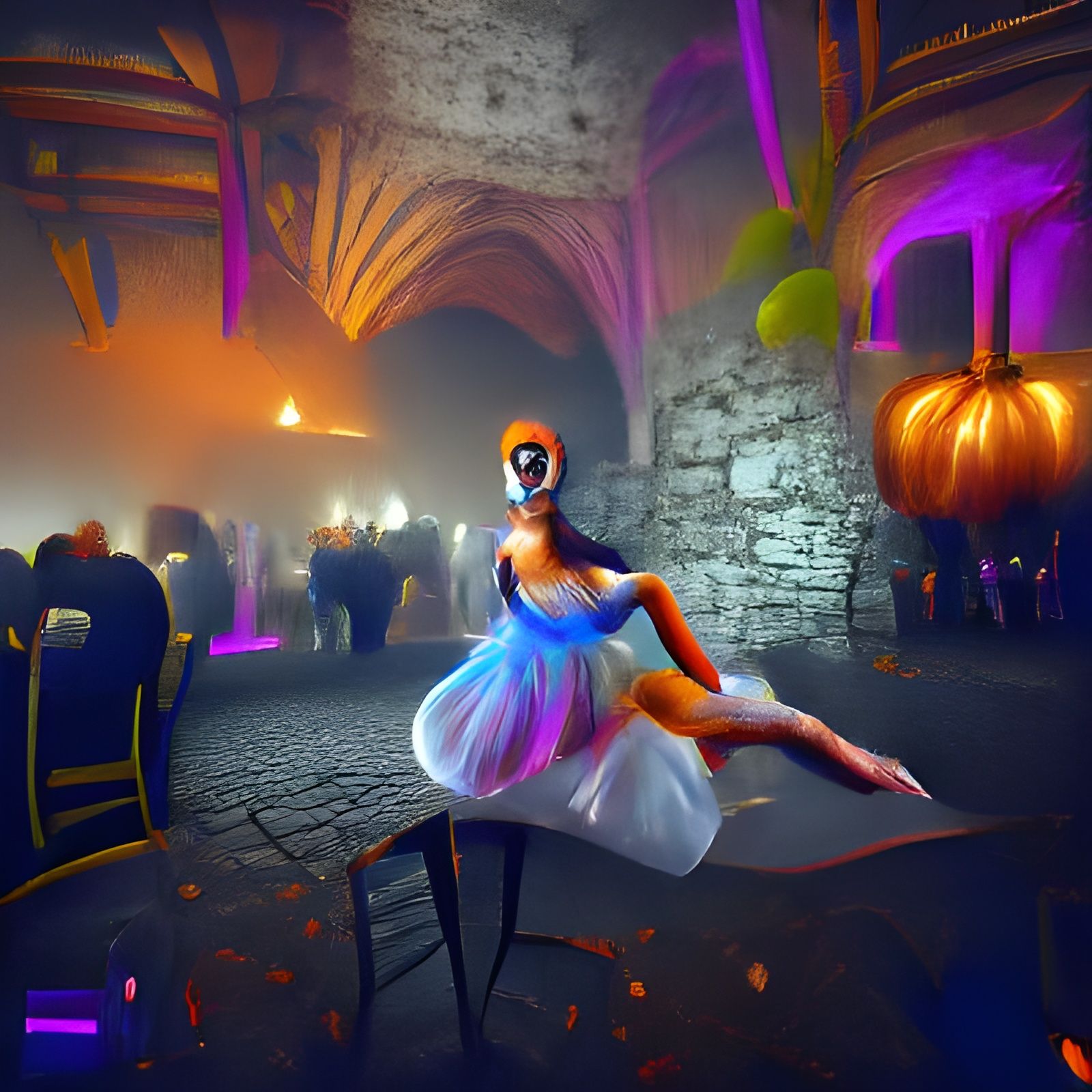 Ballerina at Halloween Masked Ball: Hyperrealistic Illustrat...