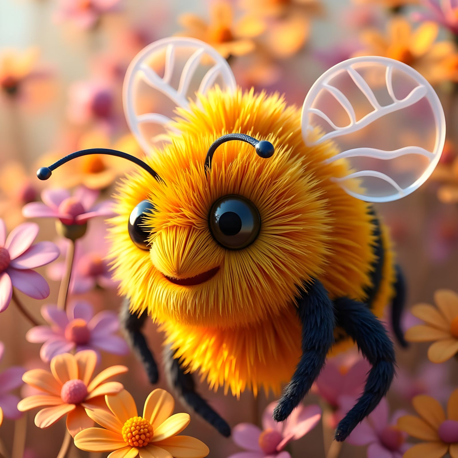 Whimsical Yarn Bumblebee in CGI Style