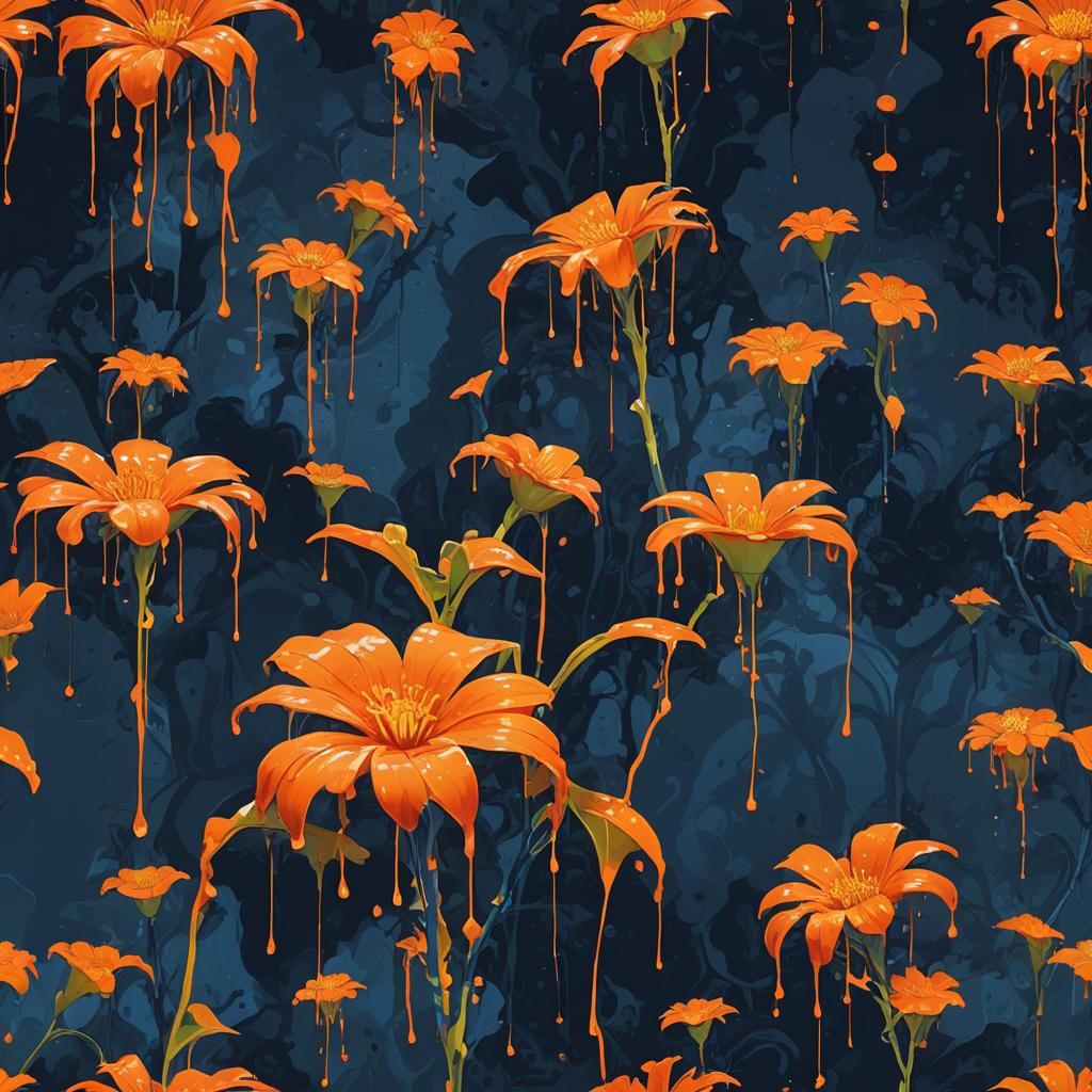 Dayglo Orange Flower on Dark Blue Background