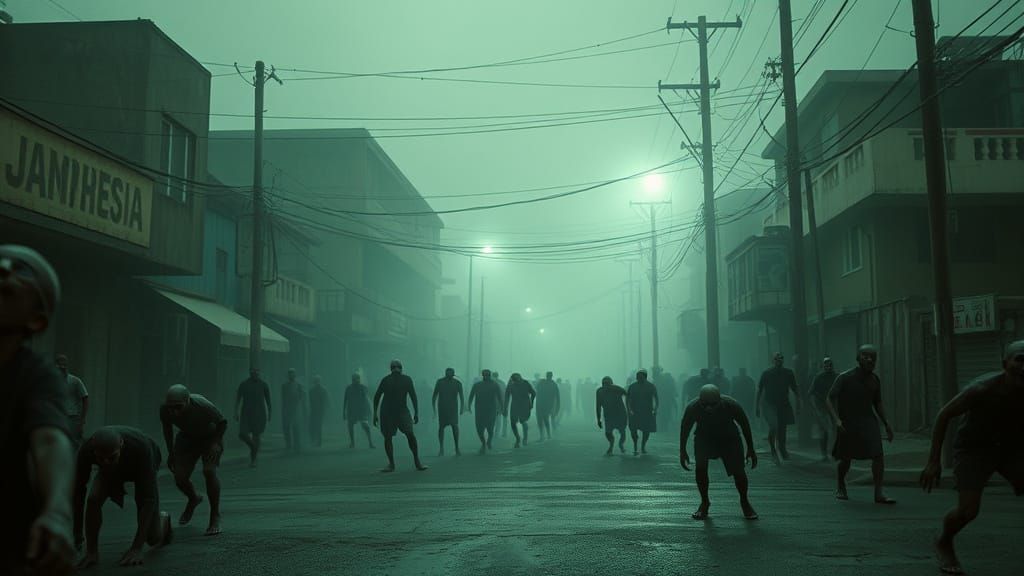 African Zombies in Abandoned Freetown at Night