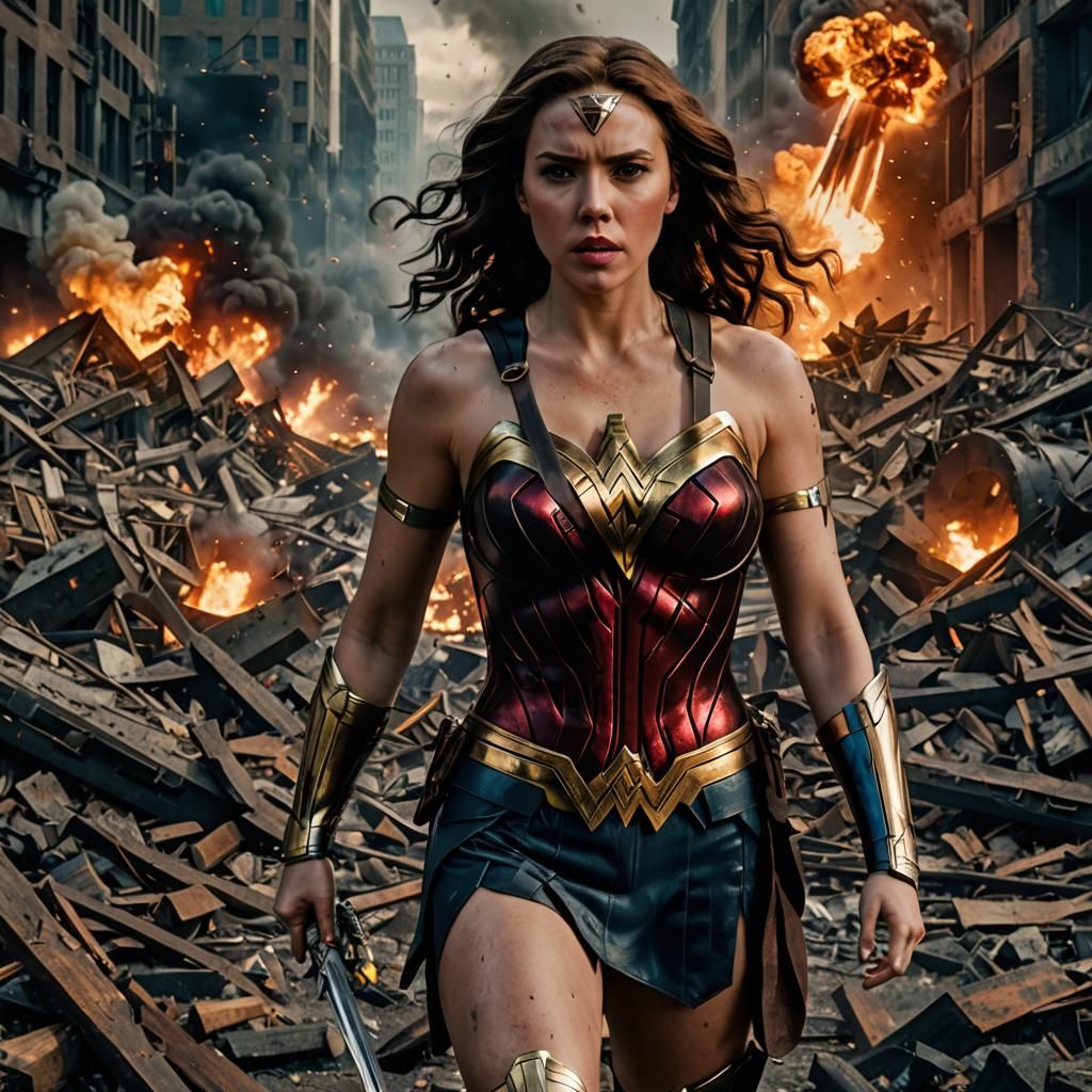 Wonder Woman in Fierce Battle: Digital Art