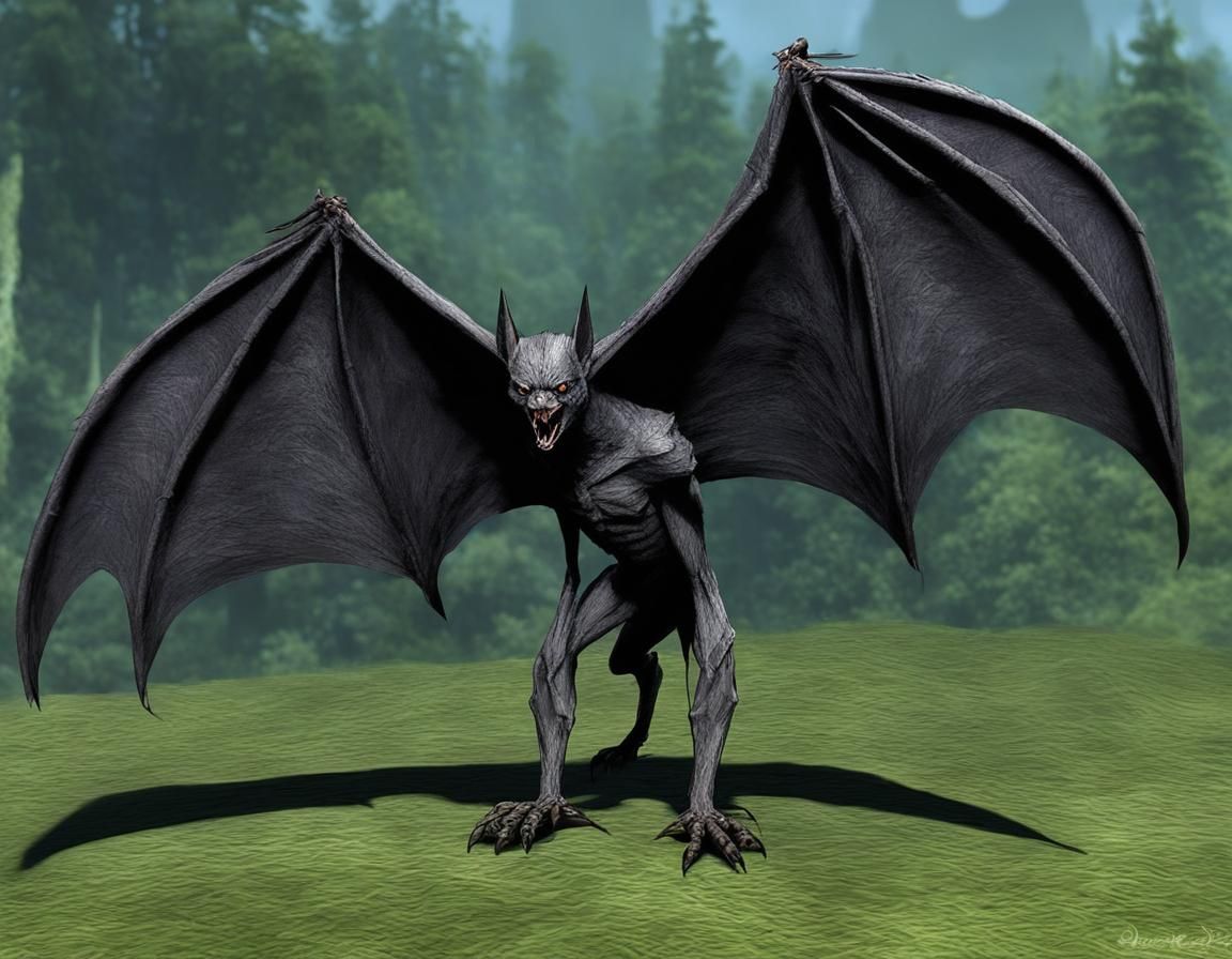 Mythical Wakwak Creature with Bat Wings