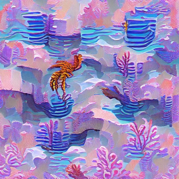 Waterfall Scene with Seahorses and Crabs