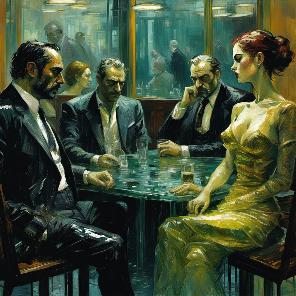 Glass Girl at Mafia Meeting: Detailed Illustration