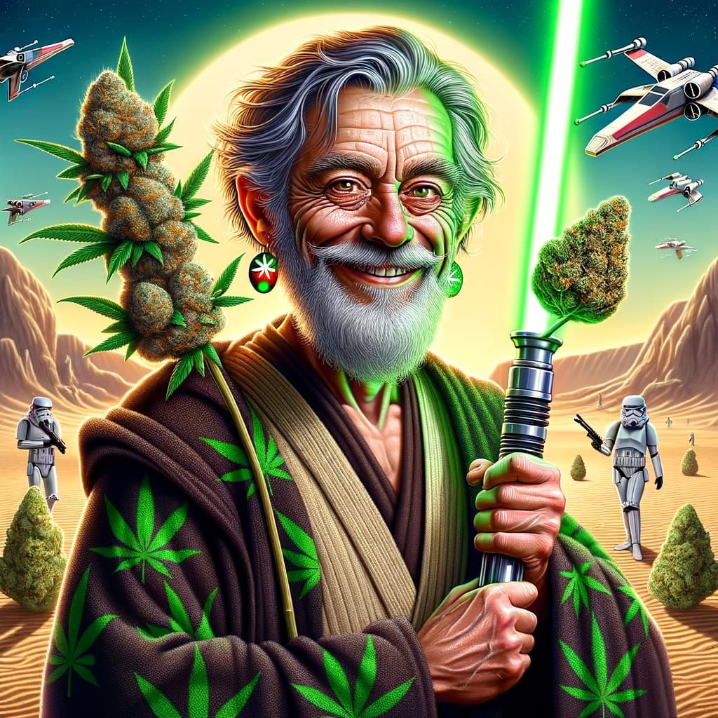 Hyperrealistic Stoner Jedi Master in Vibrant Cartoon Style