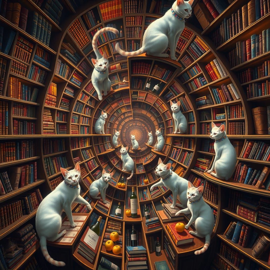 Majestic Fractal Library Managed by Elegant Cats in a Dreaml...