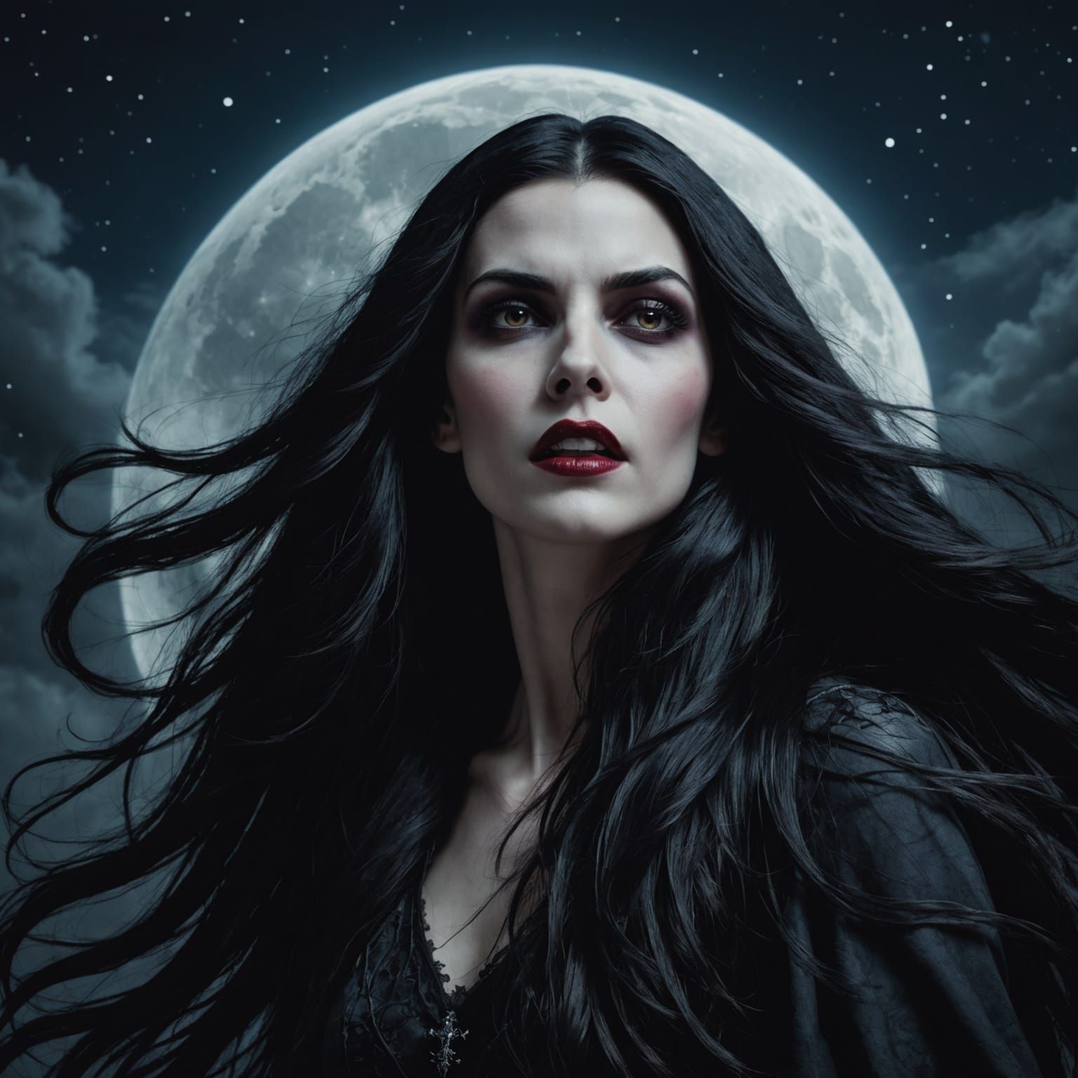 Floating Vampire Head in the Night Sky