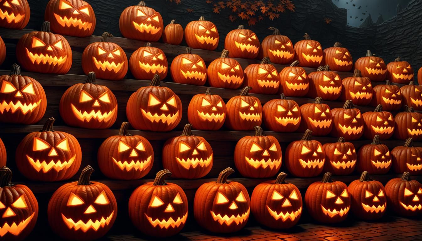 Intricately Carved Jack O'Lantern Wall: Spooky Concept Art