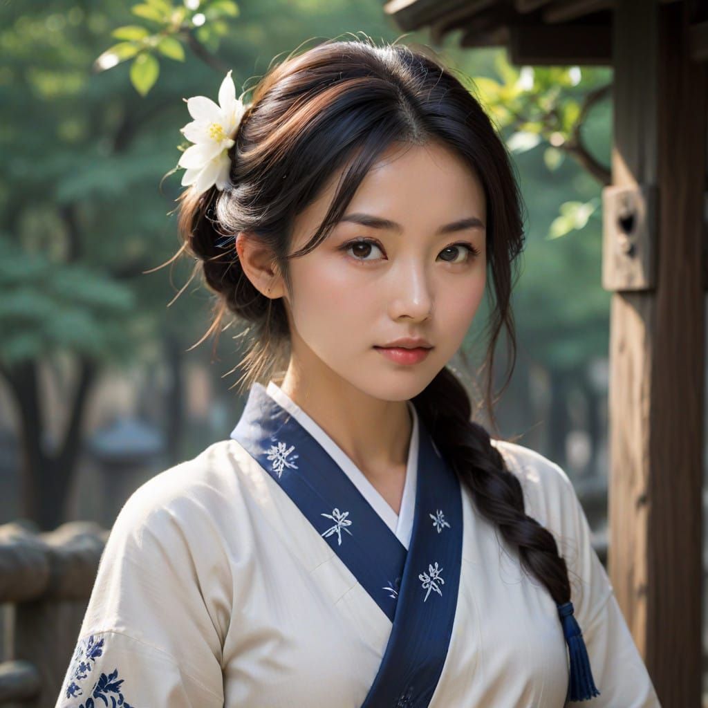 Traditional Japanese Portrait in Soft Pastel Colors