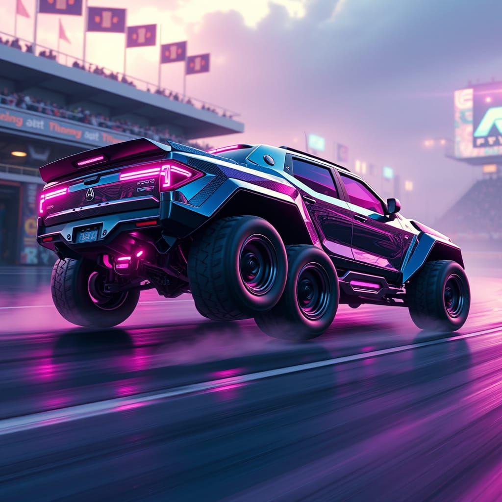 Cyberpunk SUV in High-Octane Drift