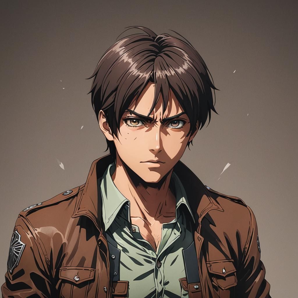 Eren Yeager Anime Art in Cel-Shaded Style