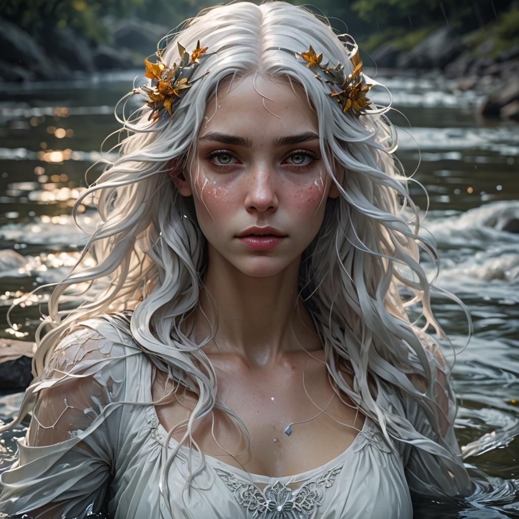 Ethereal Woman with Flowing Hair, Detailed Portrait