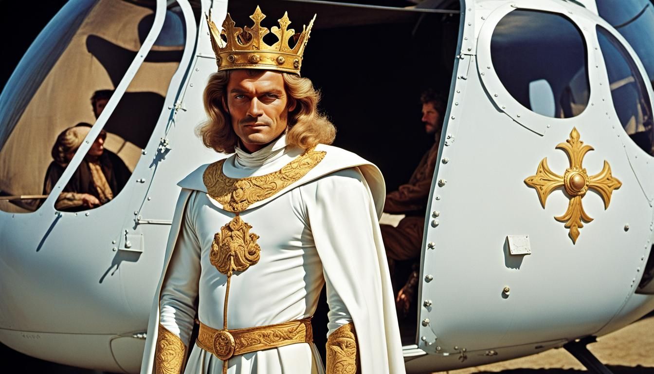 King Emerges from Helicopter: Art Nouveau Psychedelic Poster