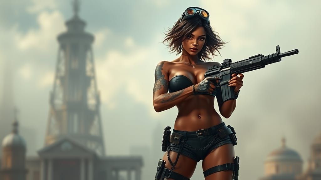 Sci-Fi Tattooed Urban Warrior in Ethereal Fantasy Style