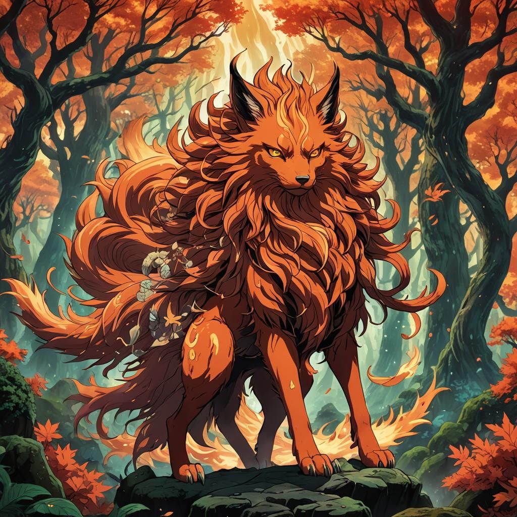 Kurama in Mystical Forest: Vibrant Anime Art