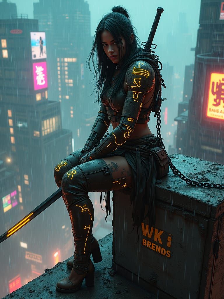Cyborg Ninja Barbarian in Cyberpunk Metropolis