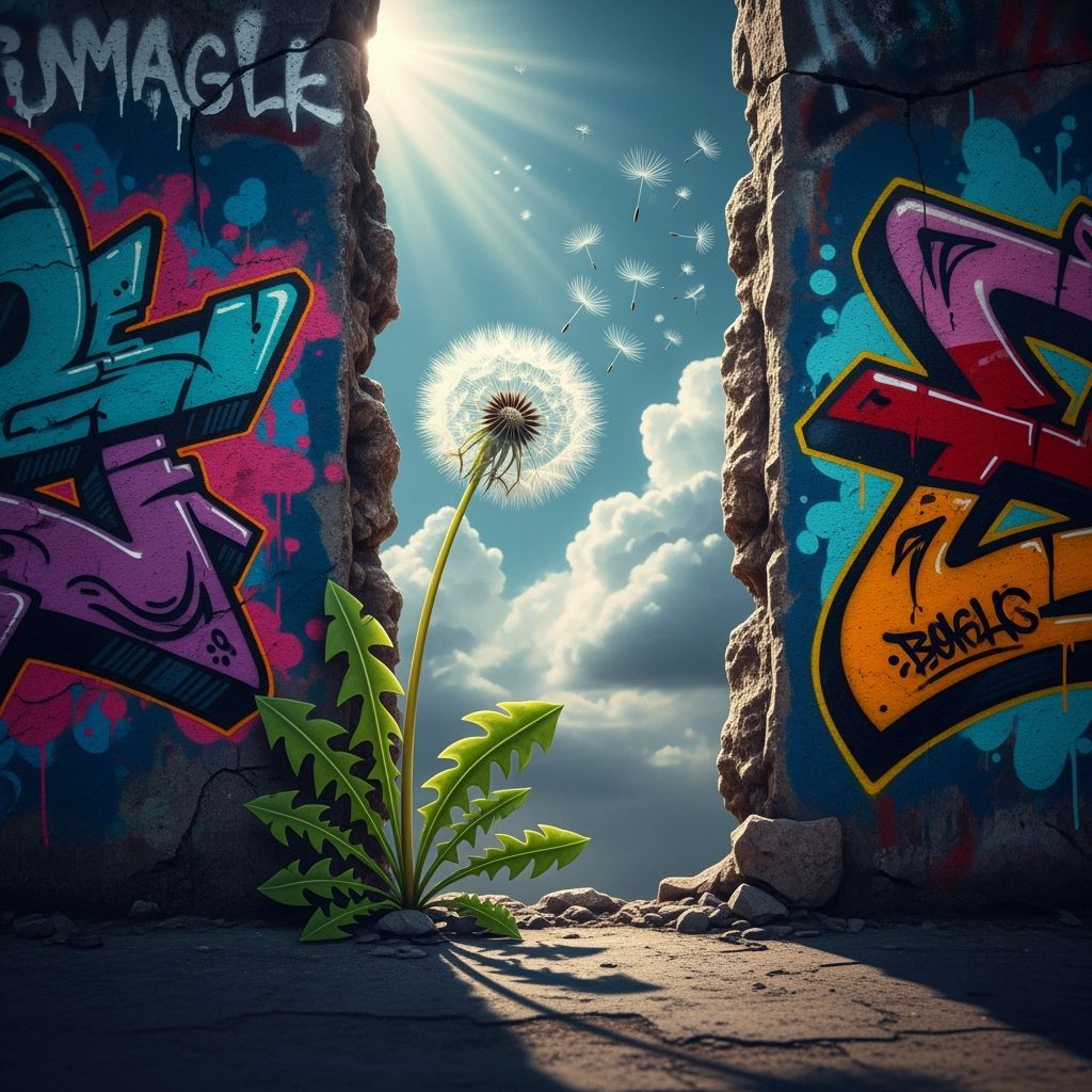 Dandelion in Graffiti Wall Art: Hope and Resilience