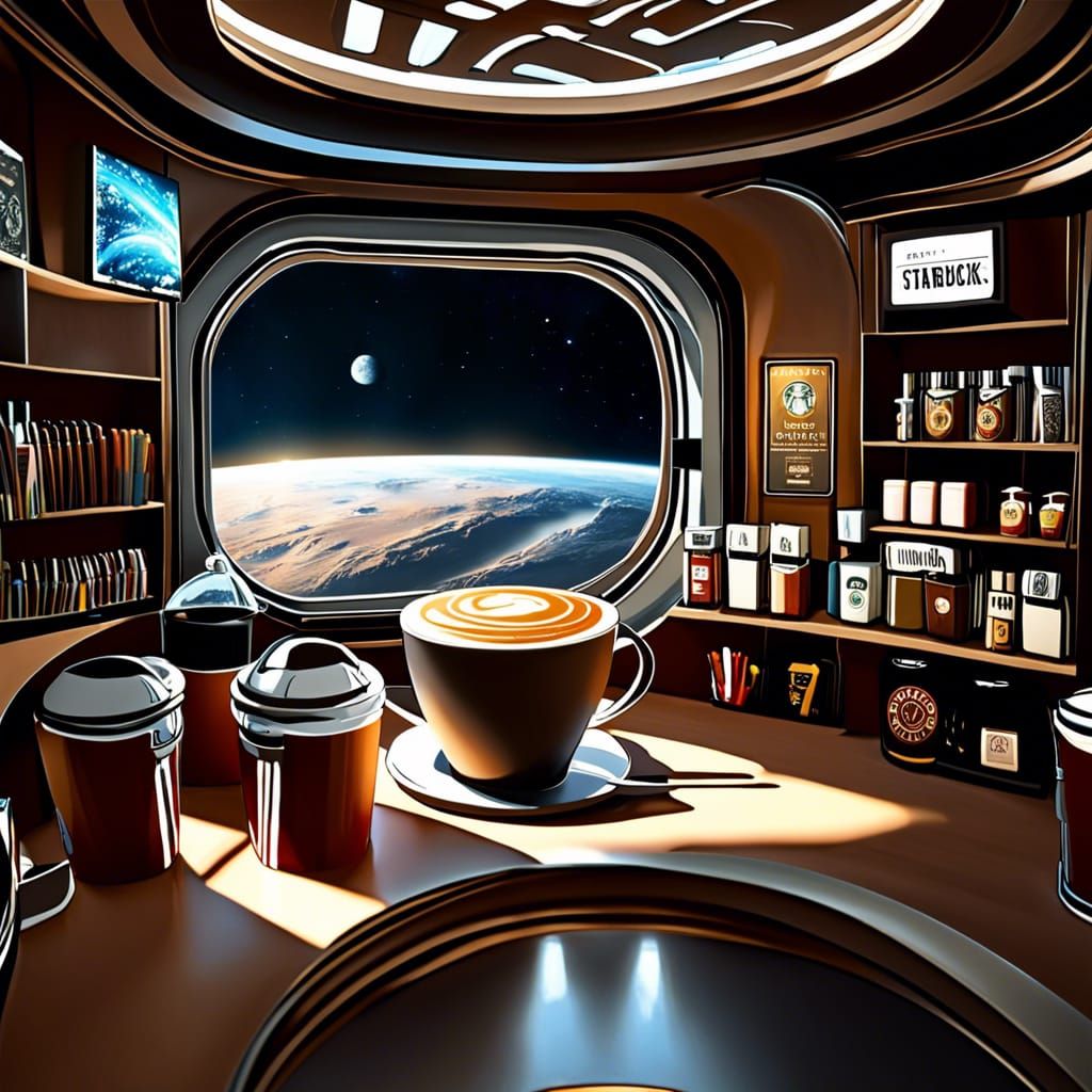 Moon Bio-Dome Starbucks: Hyperrealistic Concept Art