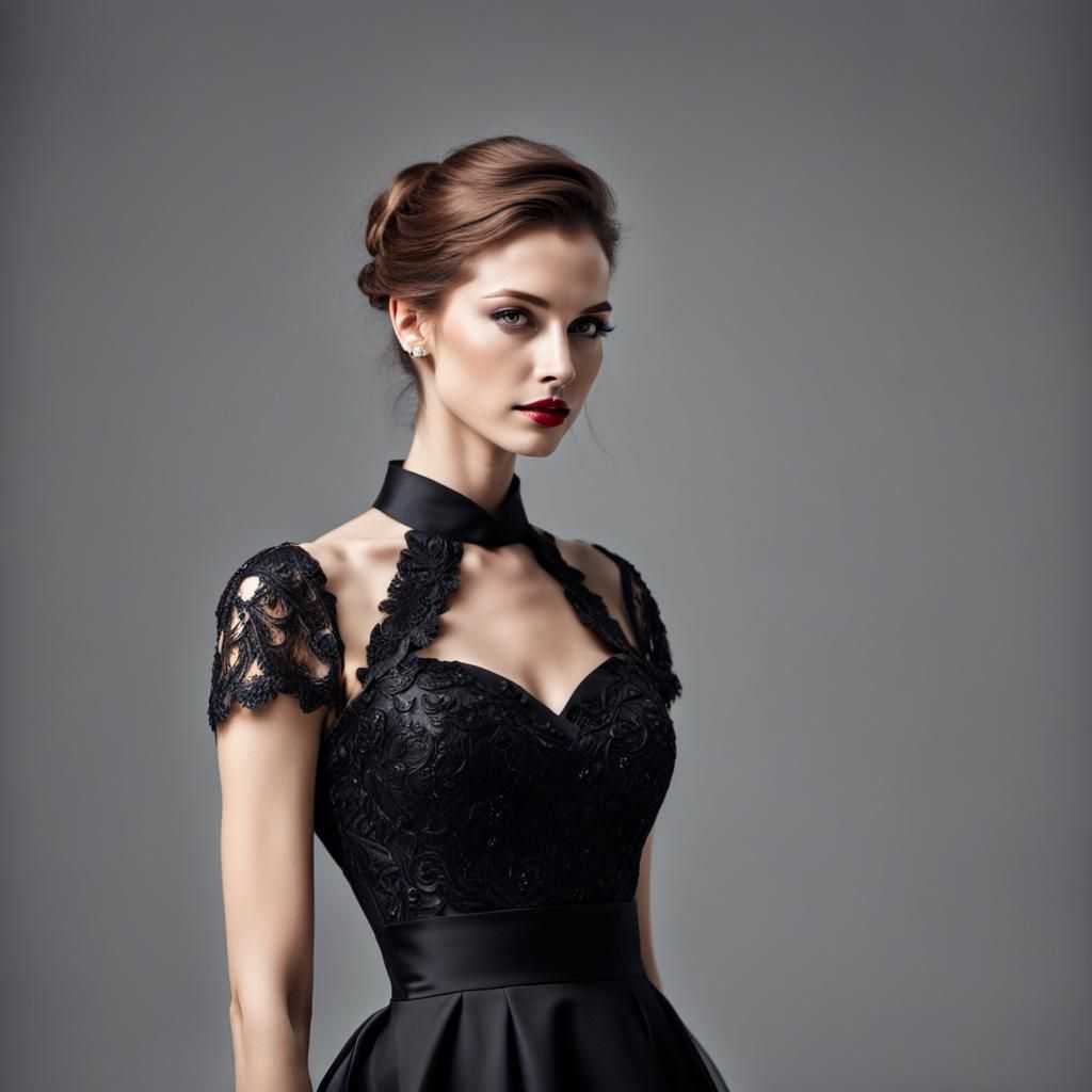 Elegant Woman in Black Cocktail Dress